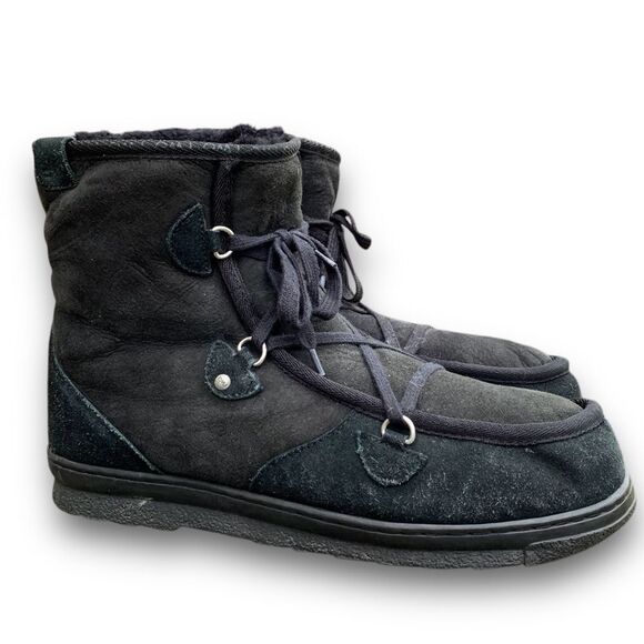 EMU Black Suede Boots Australian Sheepskin Lined Wallabee Style Juc Lo Size 13 - Picture 4 of 14